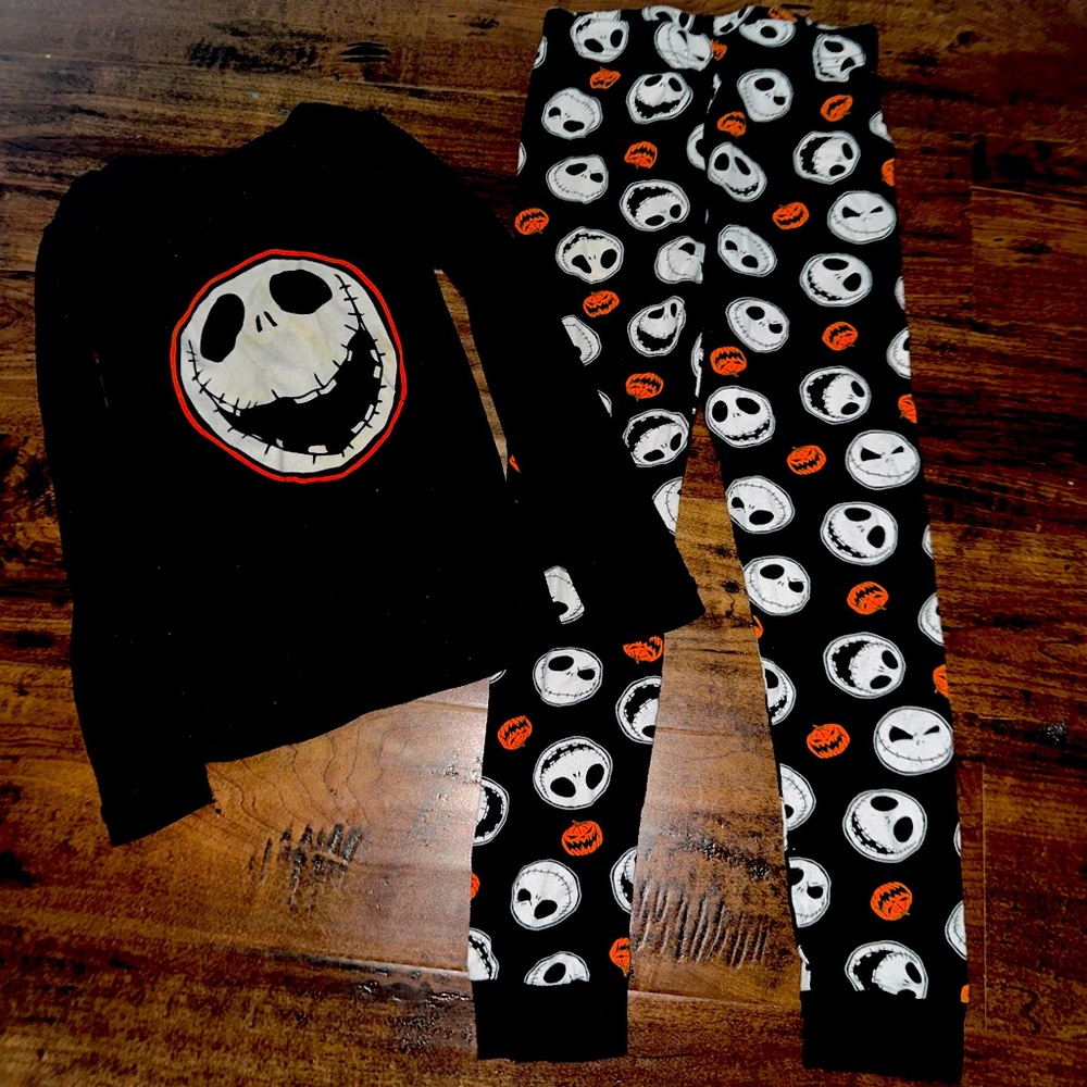Black Halloween Pajama Set with Skull Design